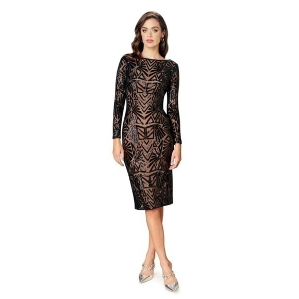 New ▶️ Dress the Population ◀️ Black Emery Sequin Placement Dress